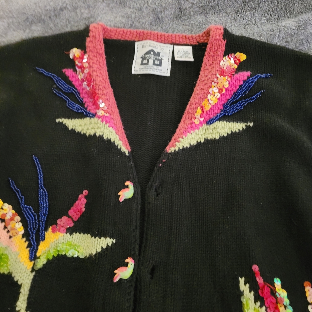 VINTAGE Storybook Knits Bird Of Paradise Cardigan Size L - Picture 3 of 4